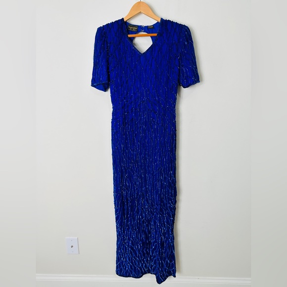 Vintage Beautiful Blue Full Sequin & Beaded Dress By Mark & John Size S - Picture 4 of 11